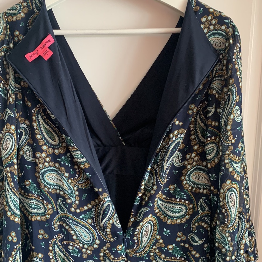 Betsey Johnson Paisley Dress Blue 4 V-neck Ruffle Party Wedding Guest Vacation - Picture 13 of 17